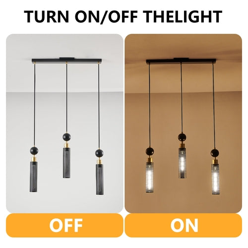 Suspension 3 Lumières Noir & Doré - Lustre Moderne Hauteur Ajustable