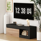 Meuble TV 2 portes pour téléviseurs jusqu'à 60 pouces, meuble télé avec placard et étagère ouverte, noir