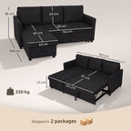 Canapé d'Angle Convertible, Canapé-Lit 3 Places 192 cm avec Méridienne Réversible, Rangement Caché, Gris Anthracite