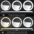 Miroir rond lumineux LED de salle de bain Ø 80 cm mural avec éclairage 3 couleurs interrupteur tactile 46W blanc argent