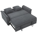 Canapé convertible 2 places, canapé-lit clic-clac en chenille, dossier réglable, 2 coussins, poche latérale, gris