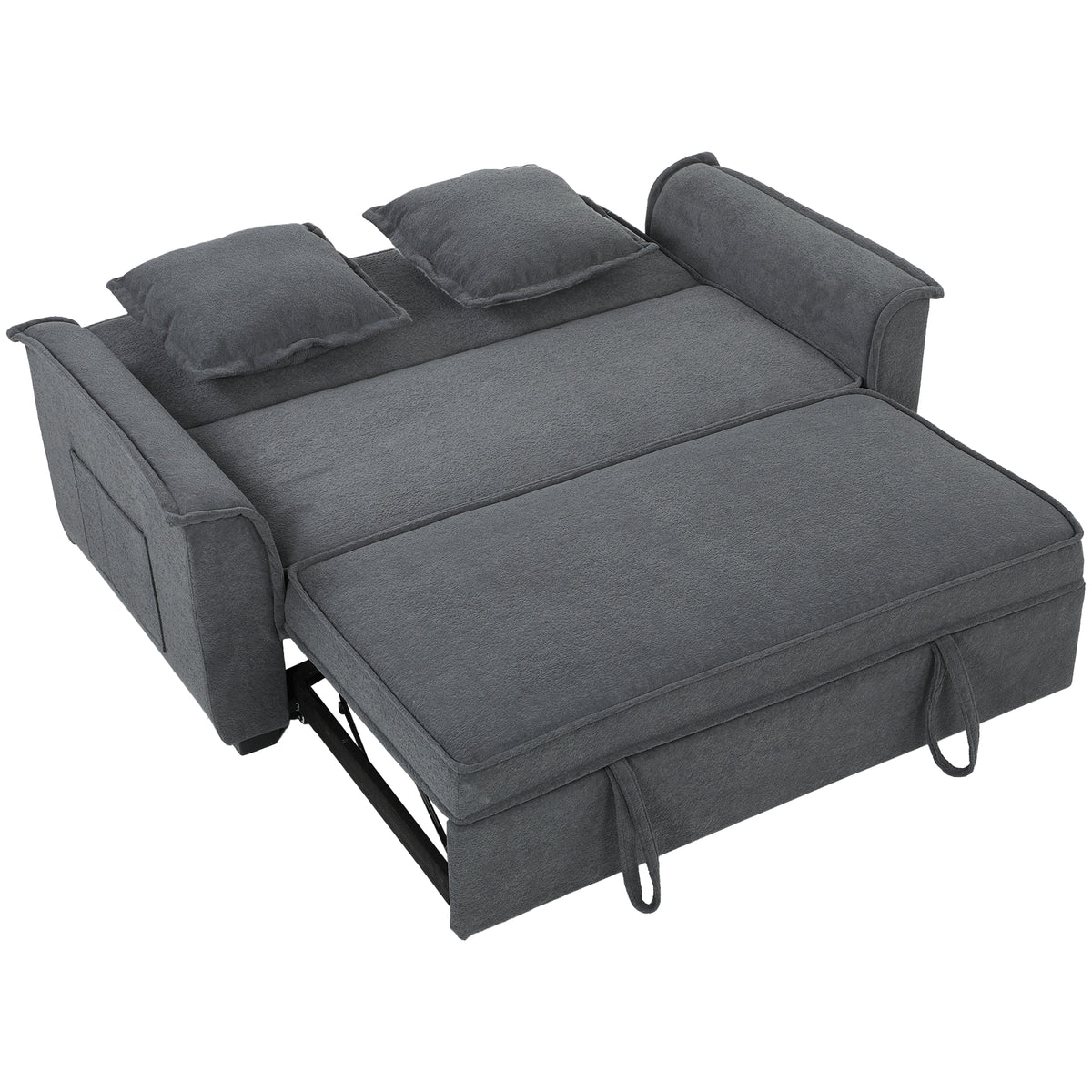 Canapé convertible 2 places, canapé-lit clic-clac en chenille, dossier réglable, 2 coussins, poche latérale, gris