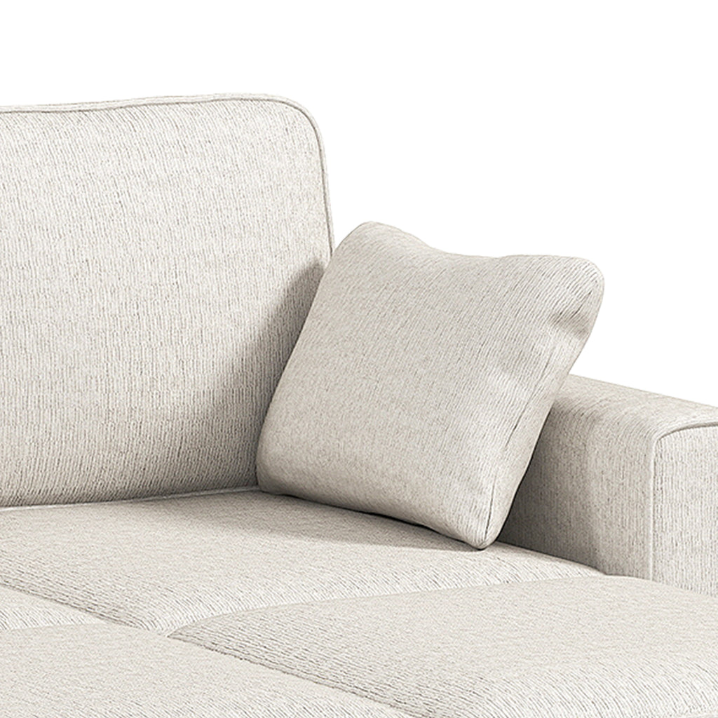 Canapé d'Angle Convertible en Chenille, Canapé-Lit 3 Places Modulaire 225 cm avec Pouf de Rangement, Beige