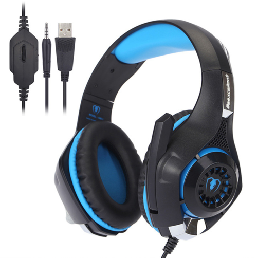 Casque Gaming Lumineux LED RGB - 40mm Jack 3.5mm + USB Bleu