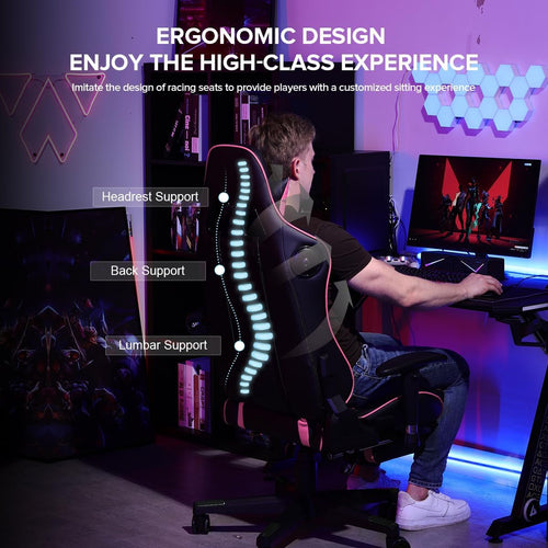 Chaise Gaming avec Repose-Pieds et Haut-Parleurs Bluetooth - Fauteuil Gamer Musical