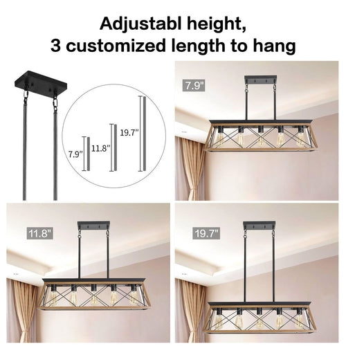 Lustre Rustique 5 Ampoules Style Fermier - Noyer & Acier