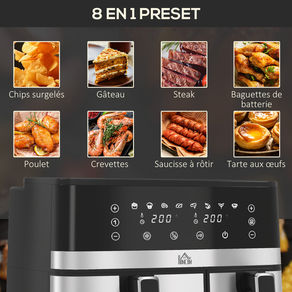 Friteuse à air sans huile, Air Fryer, double compartiment 8,5 L, 2700 W - 8 programmes, température réglable, minuterie