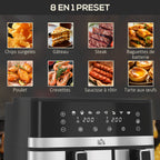 Friteuse à air sans huile, Air Fryer, double compartiment 8,5 L, 2700 W - 8 programmes, température réglable, minuterie