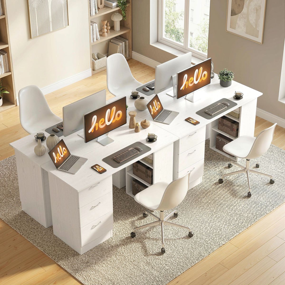 Bureau d'ordinateur avec 3 tiroirs et 3 étagères ouvertes, 120x49x72cm, bureau avec rangement réversible, style moderne, table informatique pour chambre, petit espace, télétravail, blanc