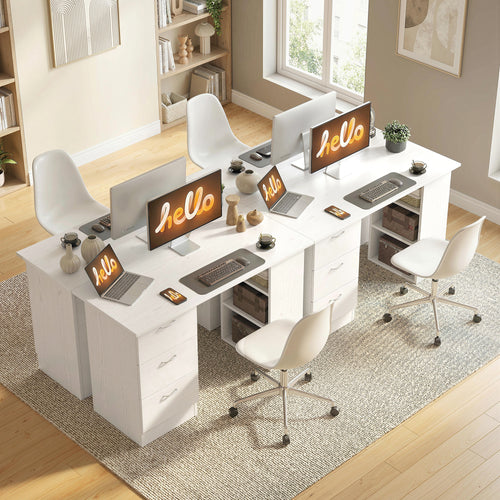 Bureau d'ordinateur avec 3 tiroirs et 3 étagères ouvertes, 120x49x72cm, bureau avec rangement réversible, style moderne, table informatique pour chambre, petit espace, télétravail, blanc