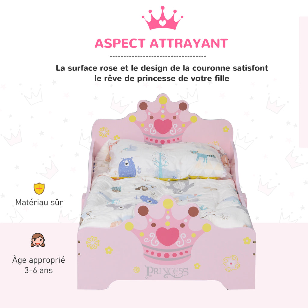 Lit Enfant 140 x 70 cm - lit d'enfant Design Princesse Motif Couronne - sommier à Lattes Inclus - MDF Contre-plaqué Rose