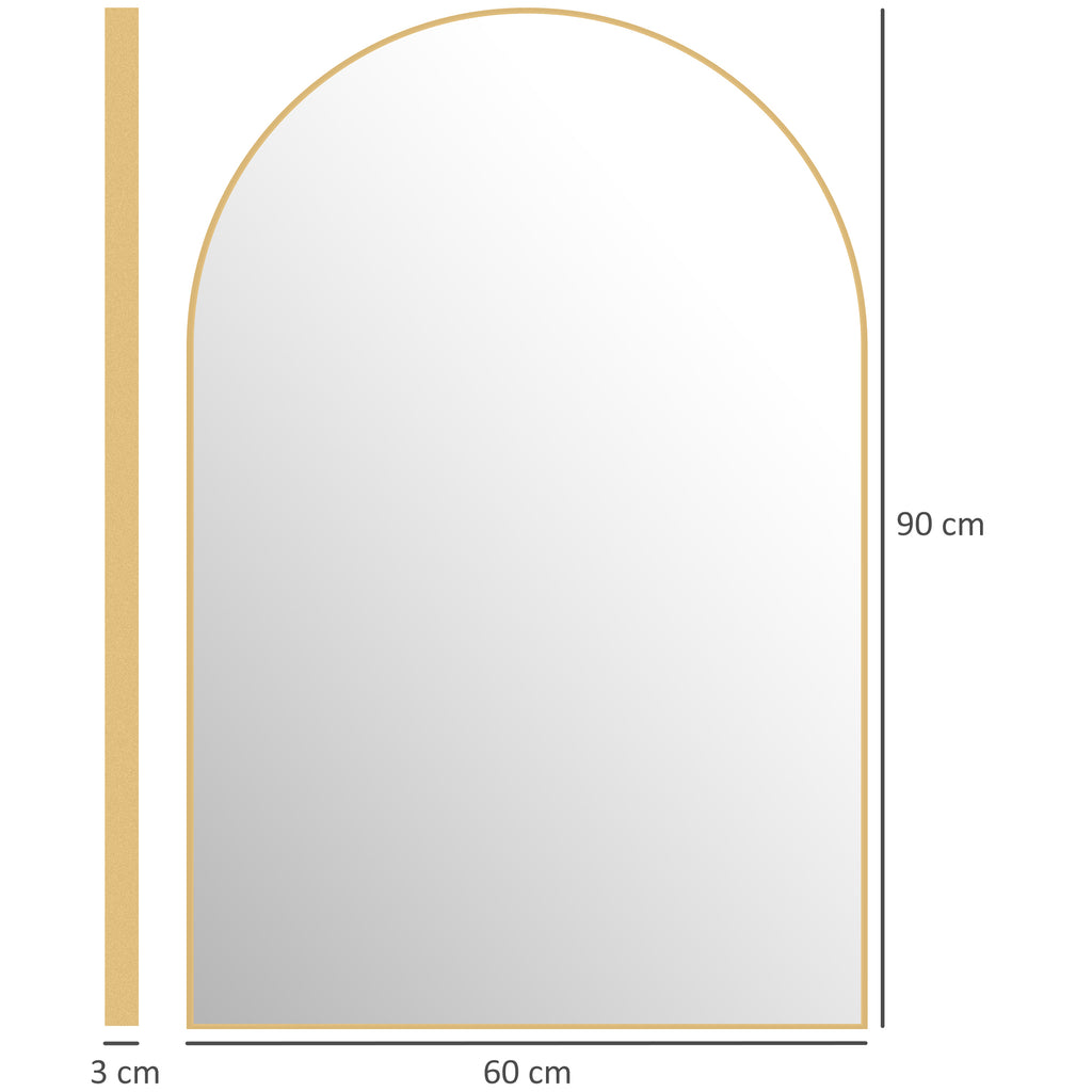 Miroir mural arqué miroir de salle de bain avec cadre en alliage d'aluminium pour chambre salon entrée 60 × 90 cm or