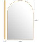 Miroir mural arqué miroir de salle de bain avec cadre en alliage d'aluminium pour chambre salon entrée 60 × 90 cm or