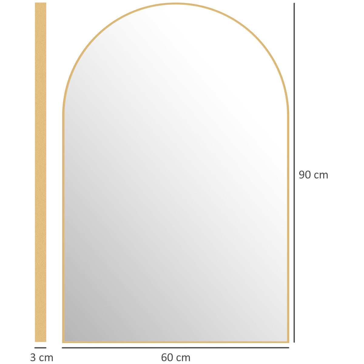 Miroir mural arqué miroir de salle de bain avec cadre en alliage d'aluminium pour chambre salon entrée 60 × 90 cm or