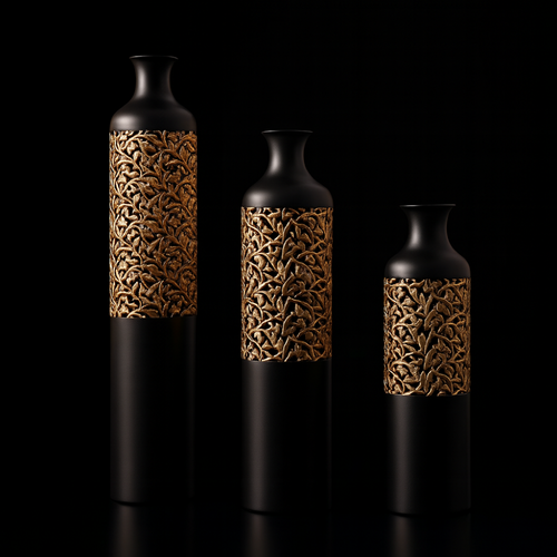 Vase de luxe en métal noir Ensemble de 3 grands vases de décoration intérieure émaillés