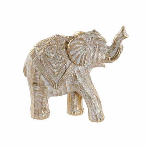 Figurine Éléphant Doré Style Colonial - Résine Finition Vieillie 15cm