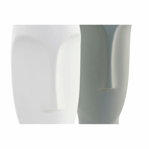 Vases Céramique Visage Blanc & Gris - Lot de 2 Pièces 26,8cm