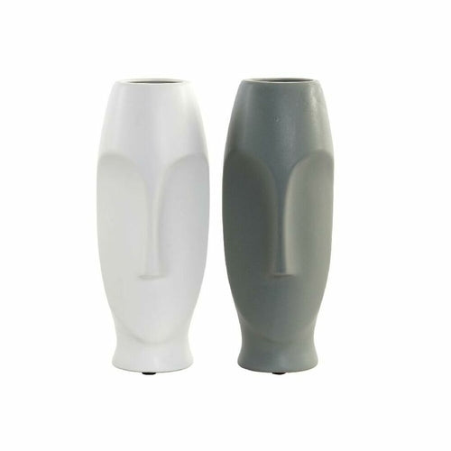 Vases Céramique Visage Blanc & Gris - Lot de 2 Pièces 26,8cm
