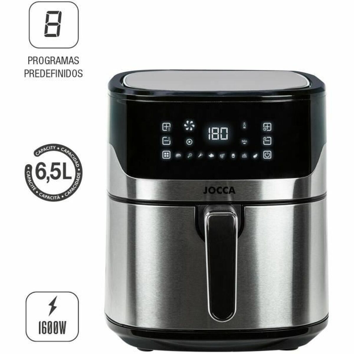 Friteuse à Air JOCCA 2192 5L – 1600W, 8 Programmes, Acier Inoxydable
