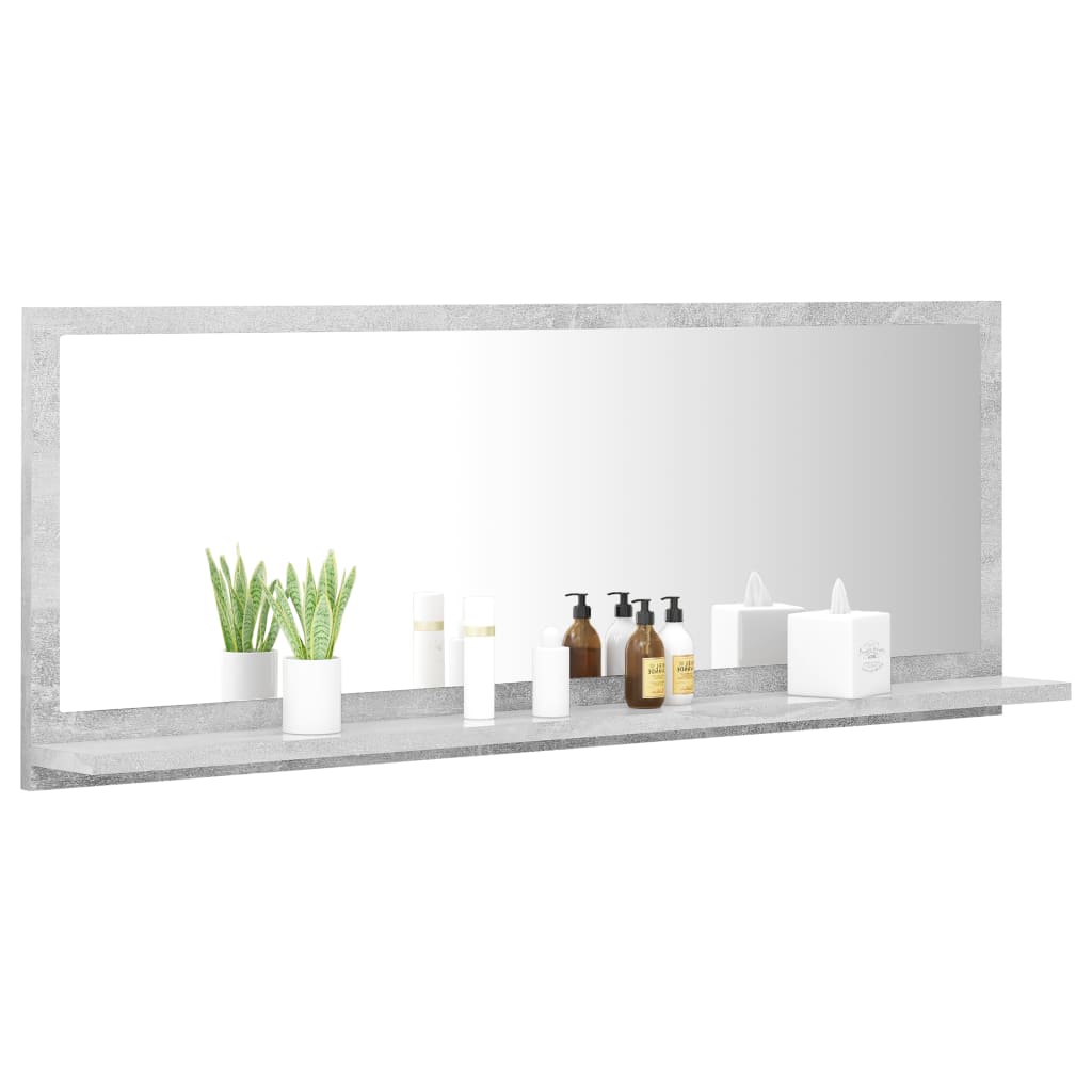 Miroir Salle de Bain avec Étagère 100cm Gris Béton - NNEVL
