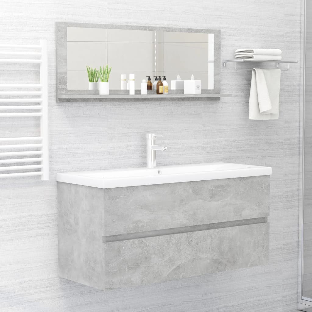 Miroir Salle de Bain avec Étagère 100cm Gris Béton - NNEVL