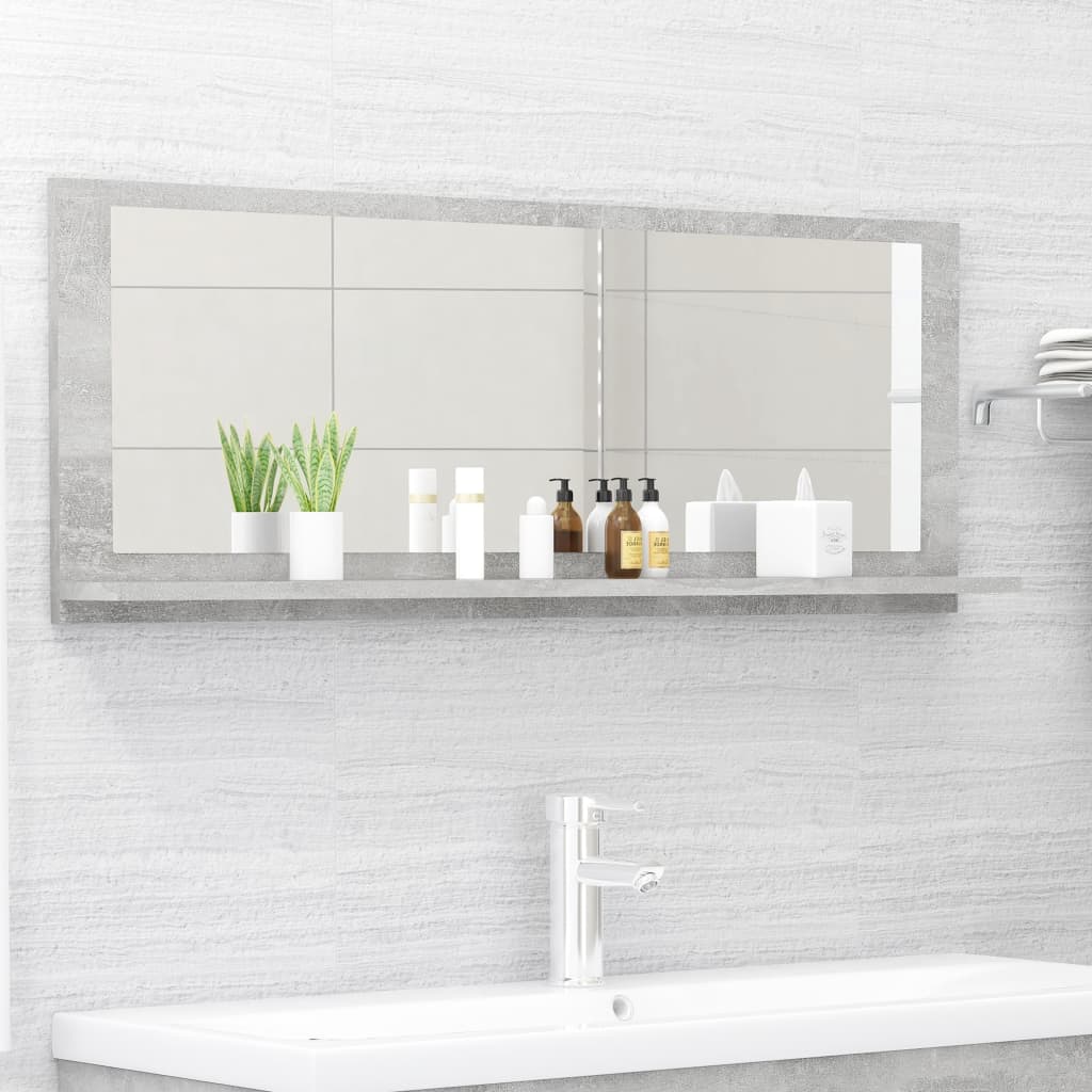Miroir Salle de Bain avec Étagère 100cm Gris Béton - NNEVL