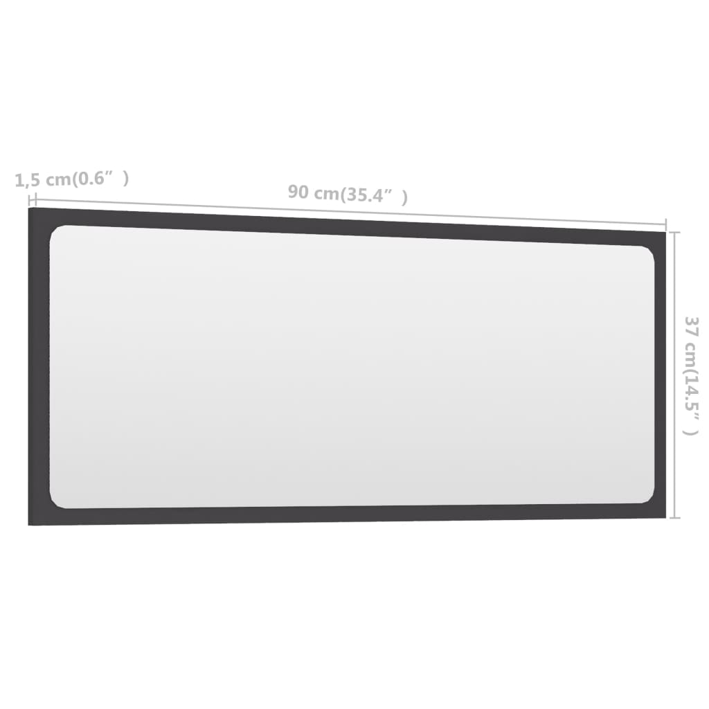 Miroir Mural Salle de Bain Gris 90cm - Design Contemporain NNEVL