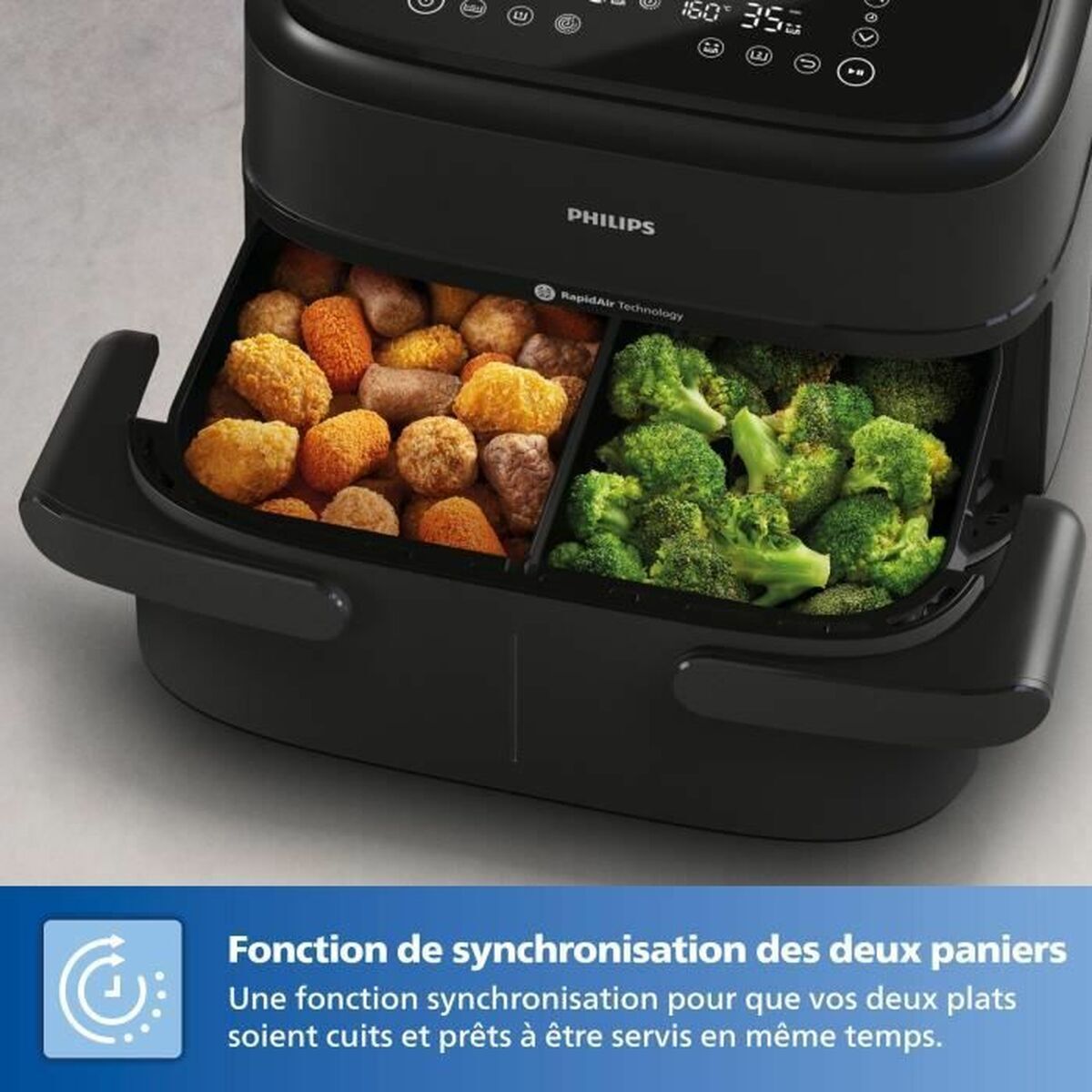 Friteuse à Air Philips NA150/00 7L – Double Panier, Cuisson Sans Huile, Noir