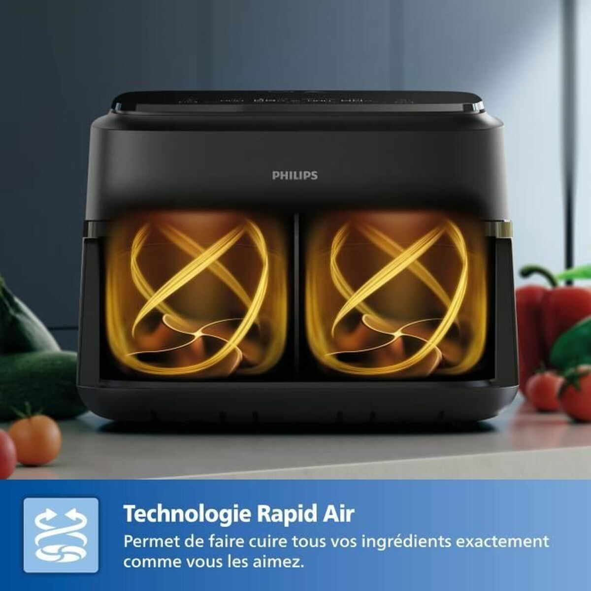 Friteuse à Air Philips NA150/00 7L – Double Panier, Cuisson Sans Huile, Noir