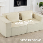 Canapé 3 places en velours côtelé, canapé rembourré, larges accoudoirs, 2 coussins, pas de montage, 202x90x76cm, beige