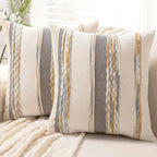 Housses de Coussin Chenille Rayées Boho 45x45 cm - Coton Lin Fermeture Éclair