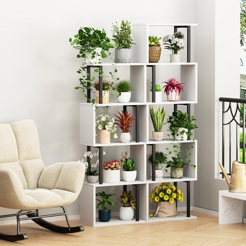 Étagère en S 5 Niveaux Gadroad – Blanc | 38 x 157 cm | Bois & Métal