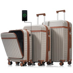 3-Piece Luggage Set, 20-Inch with USB Port, Front Opening Airline Design