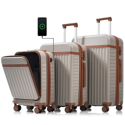 Ensemble de bagages de 3, 20 pouces avec port USB, conception d’ouverture avant Airline