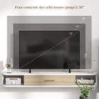 Meuble TV mural banc TV jusqu'à 50 pouces avec compartiments ouverts et armoire à porte rabattable blanc