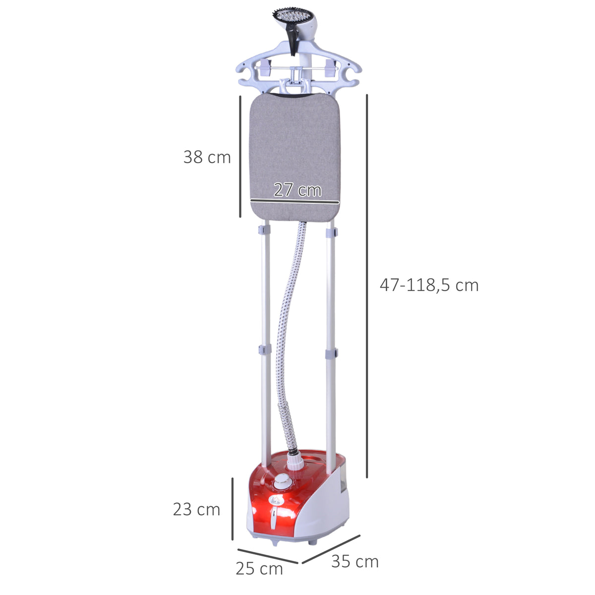 Défroisseur vapeur vertical 1950 W 32g/min, réservoir d'eau de 2 litres, tige télescopique, fer vertical autonomie 45min, 11 températures réglables, prêt en 38s, planche et cintre fournis rouge