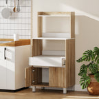 Meuble Micro-Ondes, Buffet Cuisine avec Tiroir, 2 Portes à Fermeture Douce, Plan de Travail et Étagères Ouvertes, Chêne