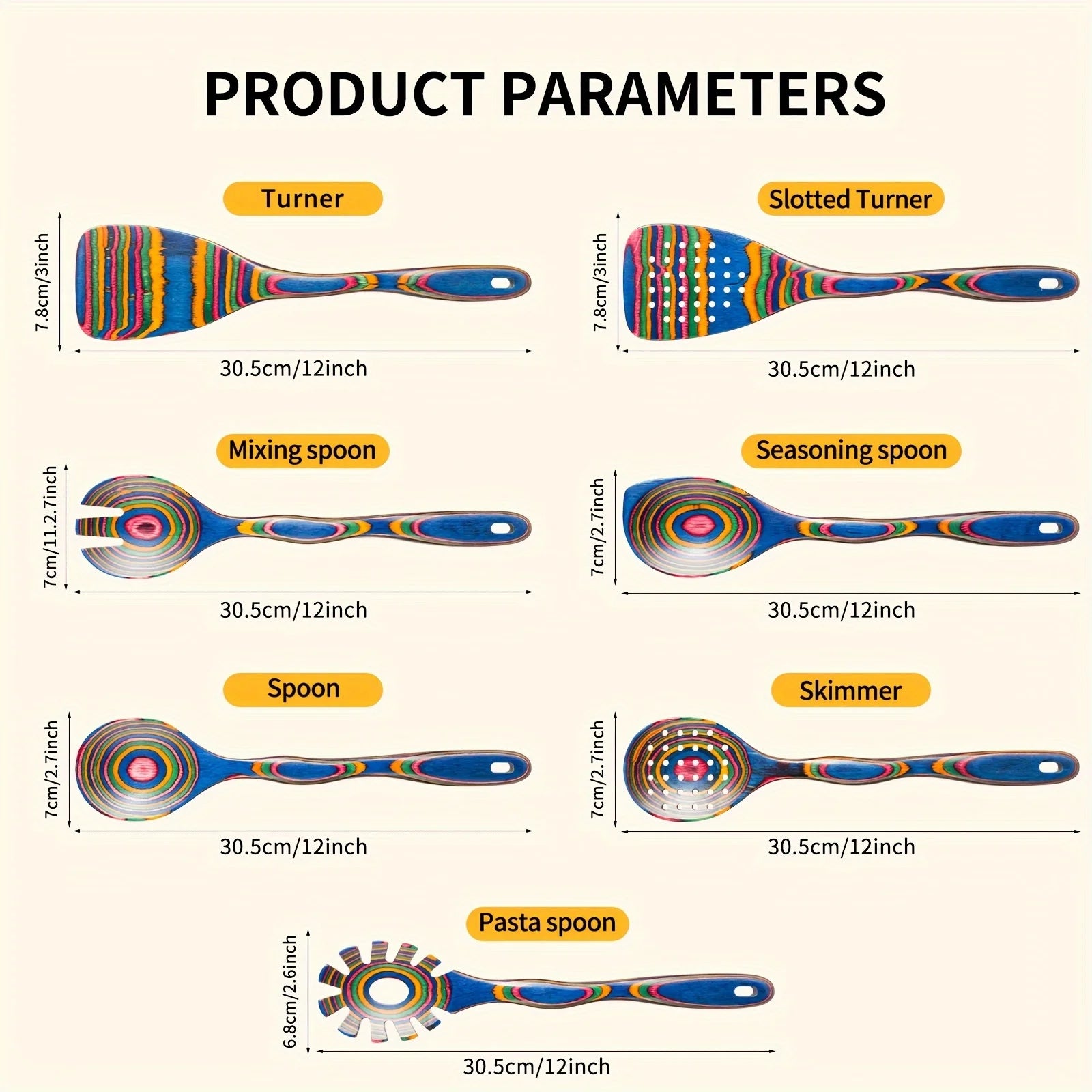 Ensemble d'Ustensiles de Cuisine en Bois Naturel - 7 Pièces Durables et Écologiques