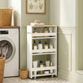 Chariot de rangement à 3 niveaux chariot de stockage étagère sur roulettes pour cuisine étroite salle de bain buanderie bureau avec poignée - 48 x 15 x 80 cm blanc