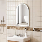 Miroir de salle de bain LED 90 x 60cm, mural, 3 couleurs, arqué cadre en aluminium, désembuage et interrupteur tactile