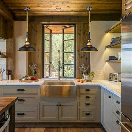 Suspension Luminaire Rétro Métal & Corde de Chanvre - Style Industriel Vintage