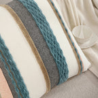 Housses de Coussin Chenille Rayées Boho 45x45 cm - Coton Lin Fermeture Éclair