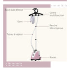 Défroisseur vapeur vertical défroisseur à vêtements 1,4 L 1950 W débit vapeur 32g/min tige telescopique rose noir