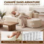 Canapé 3 Places Incurvé, Velours Côtelé 245cm, Canapé Salon, Assise Profonde, 2 Coussins, Compressé Sans Montage, Crème