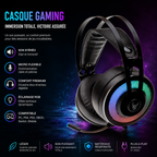 Casque Gaming L33T Gaming NEBULIR RGB – Over-Ear Aluminium, Micro Anti-Bruit & LED | Noir