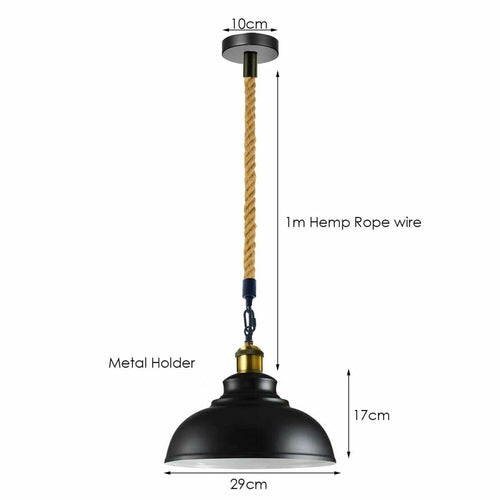 Suspension Luminaire Rétro Métal & Corde de Chanvre - Style Industriel Vintage