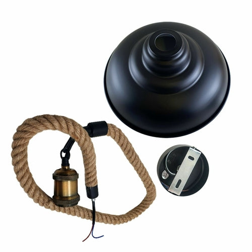 Suspension Luminaire Rétro Métal & Corde de Chanvre - Style Industriel Vintage