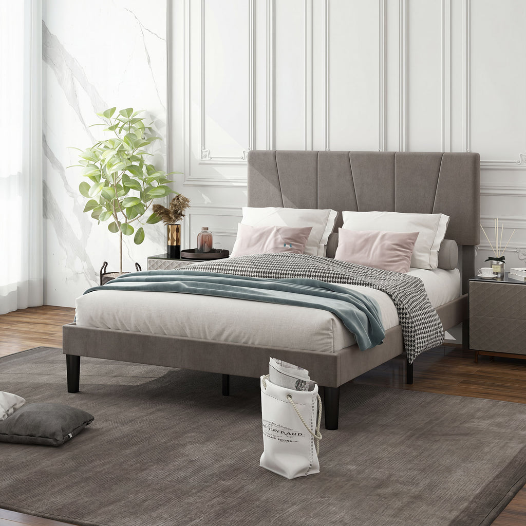 Cadre de lit double 140 x 190 cm lit 2 personnes tête de lit réglable sommier 150 x 198 x 100/105/110/115/120 cm gris