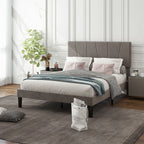 Cadre de lit double 140 x 190 cm lit 2 personnes tête de lit réglable sommier 150 x 198 x 100/105/110/115/120 cm gris