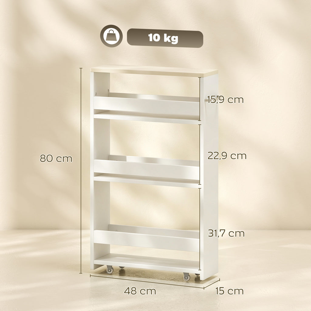 Chariot de rangement à 3 niveaux chariot de stockage étagère sur roulettes pour cuisine étroite salle de bain buanderie bureau avec poignée - 48 x 15 x 80 cm blanc